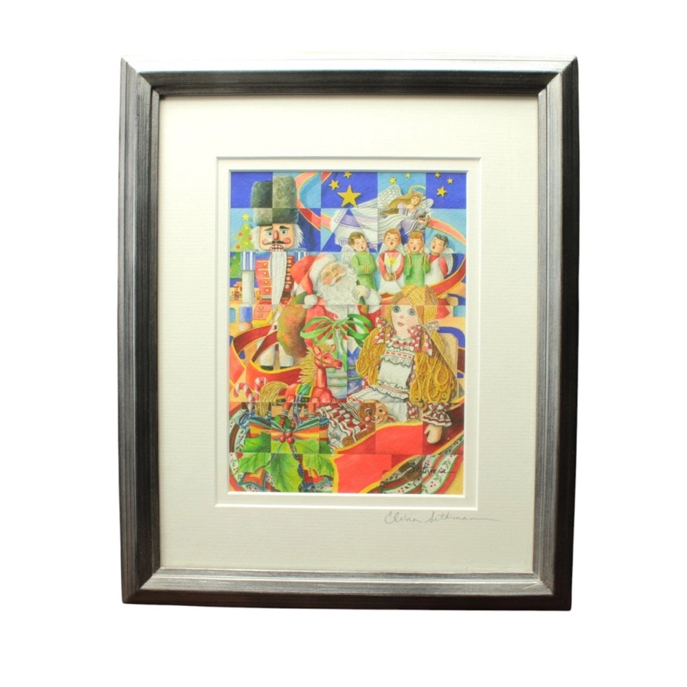 Elinor Sethman Signed Medium Watercolor Painting Kaleidoscope Of Christmas Past